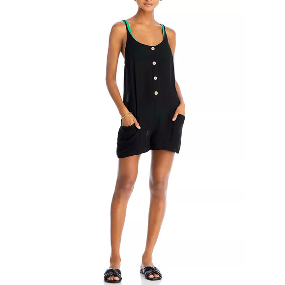 Aqua Swim Short Swim Coverup Romper Black Size M - Picture 1 of 2